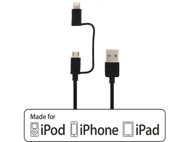 Mobilize 2In1 Cable Usb To Apple Mfi Lightning Or Micro Usb 1.5M. Black