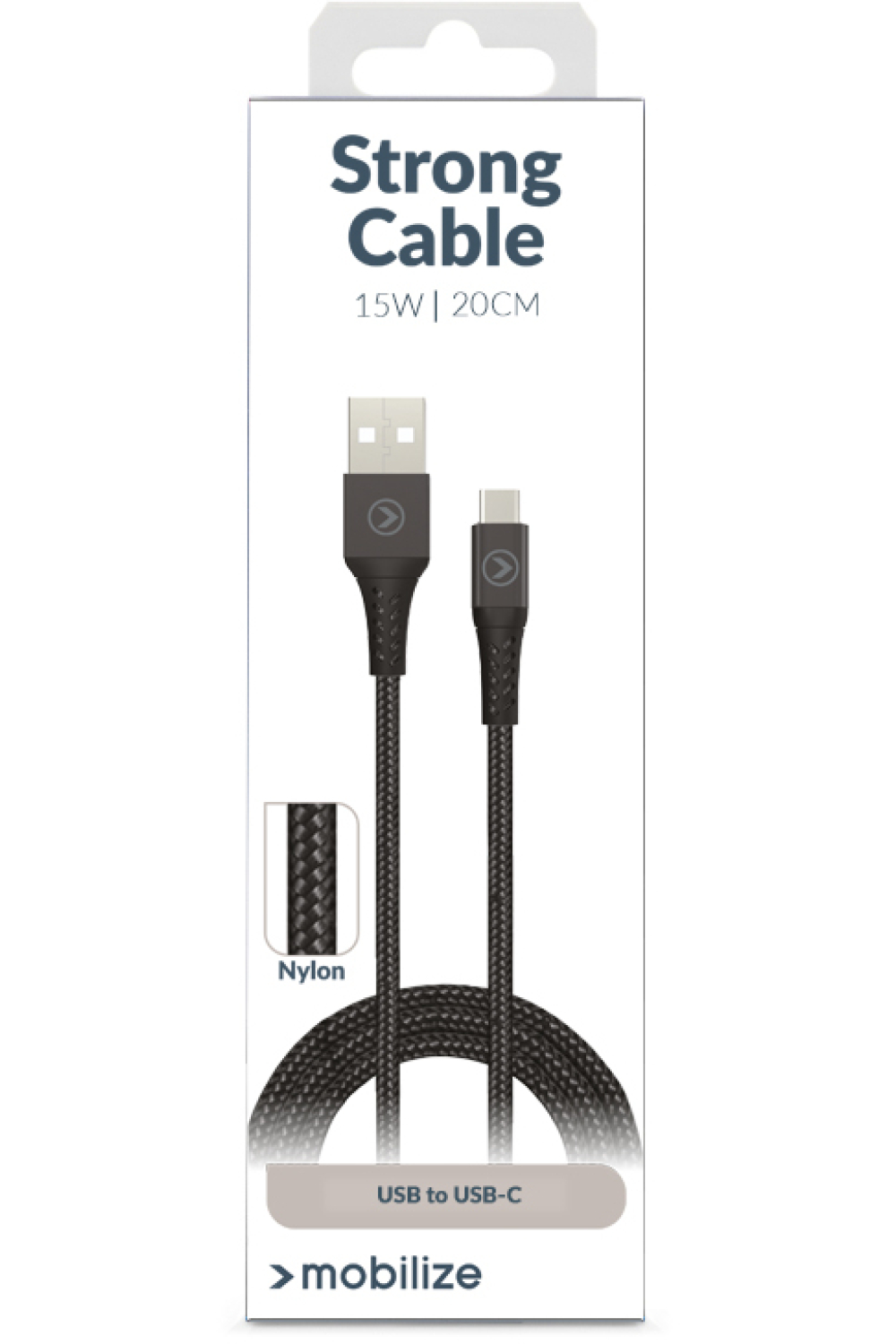 Mobilize Strong Nylon Cable Usb To Usb-C 20Cm. 15W Black - Afbeelding 6