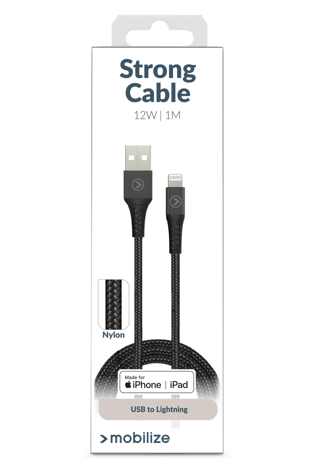 Mobilize Strong Nylon Cable Usb To Apple Mfi Lightning 1M. 12W Black - Afbeelding 5
