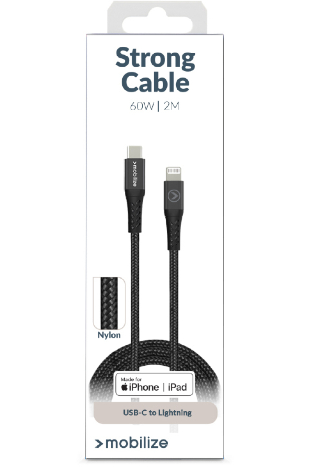 Mobilize Strong Nylon Cable Usb-C To Mfi Lightning 2M. 60W Black - Afbeelding 8