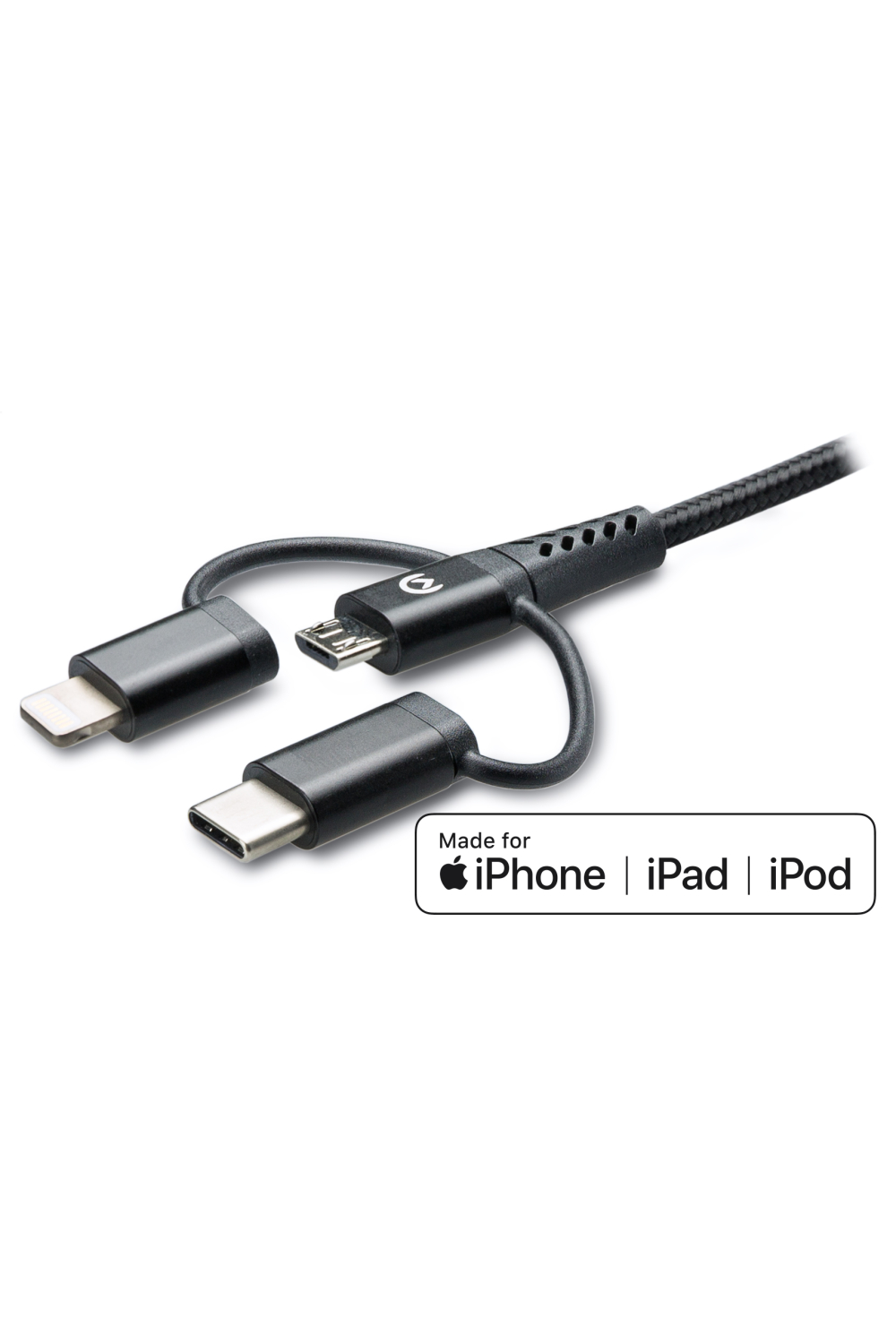 Mobilize Strong Nylon Cable 3In1 Usb To Micro Usb, Usb-C, Apple Mfi Lightning 1.5M Black
