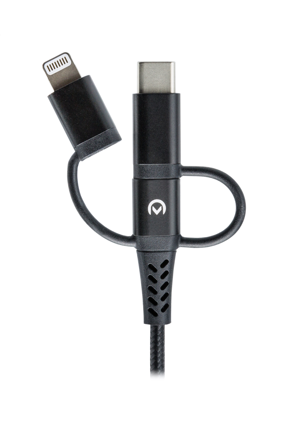 Mobilize Strong Nylon Cable 3In1 Usb To Micro Usb, Usb-C, Apple Mfi Lightning 1.5M Black - Afbeelding 4