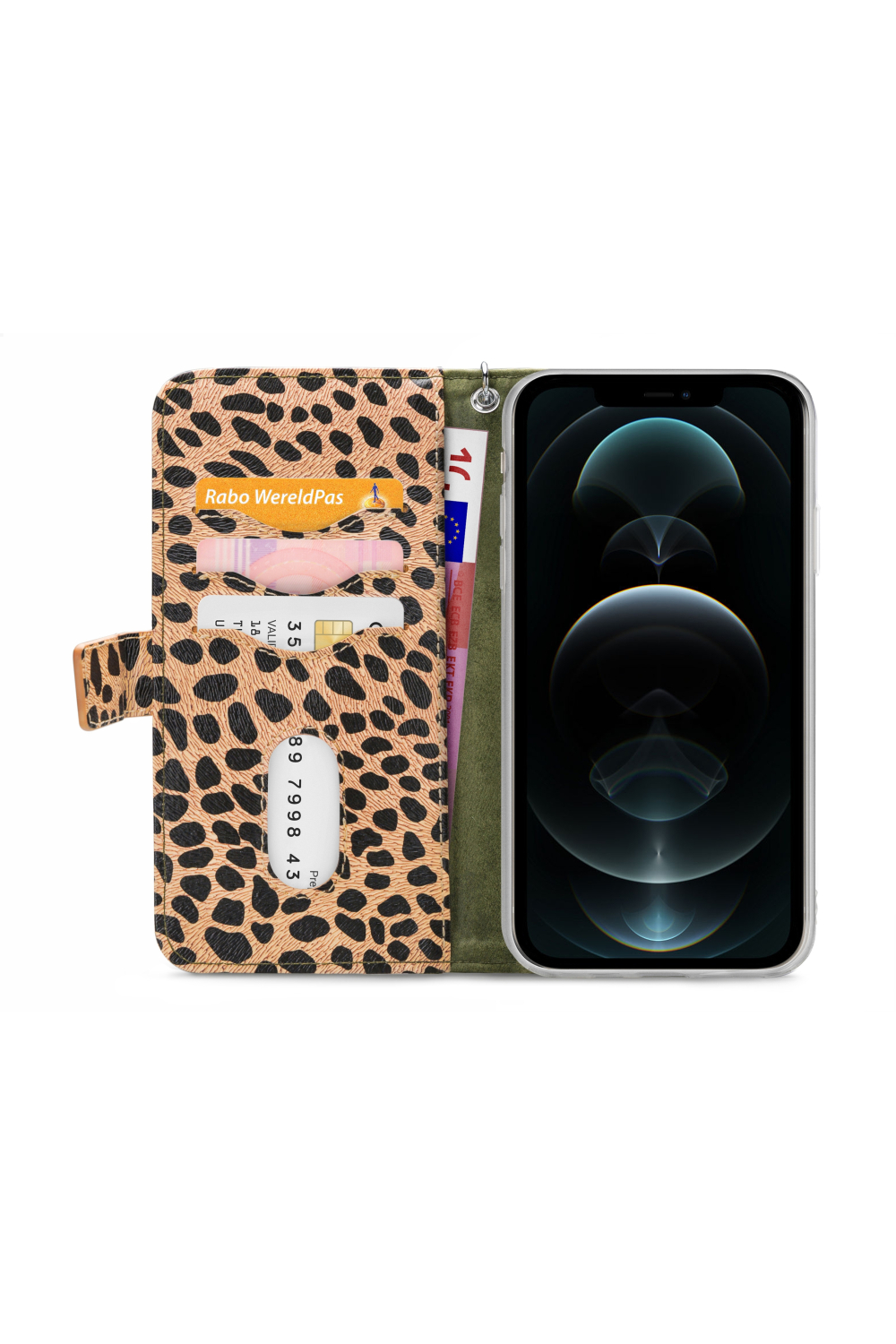 Mobilize 2In1 Magnet Zipper Case Apple Iphone 12 Pro Max Olive/Leopard - Afbeelding 3