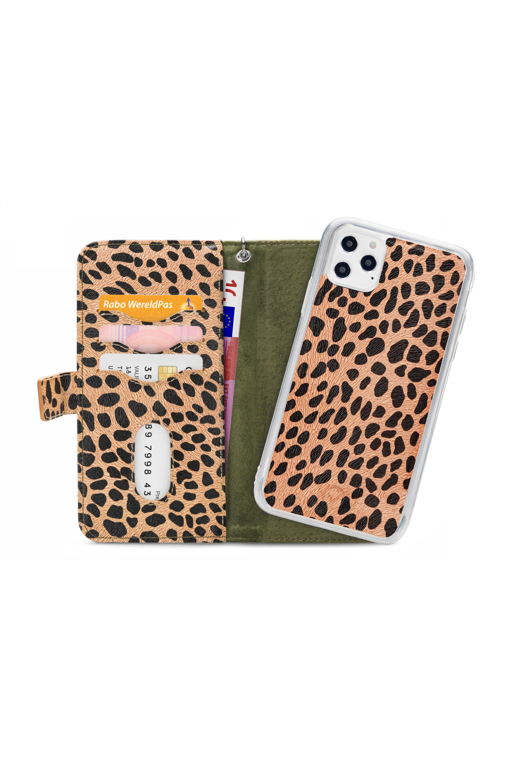 Mobilize 2In1 Magnet Zipper Case Apple Iphone 12 Pro Max Olive/Leopard - Afbeelding 4