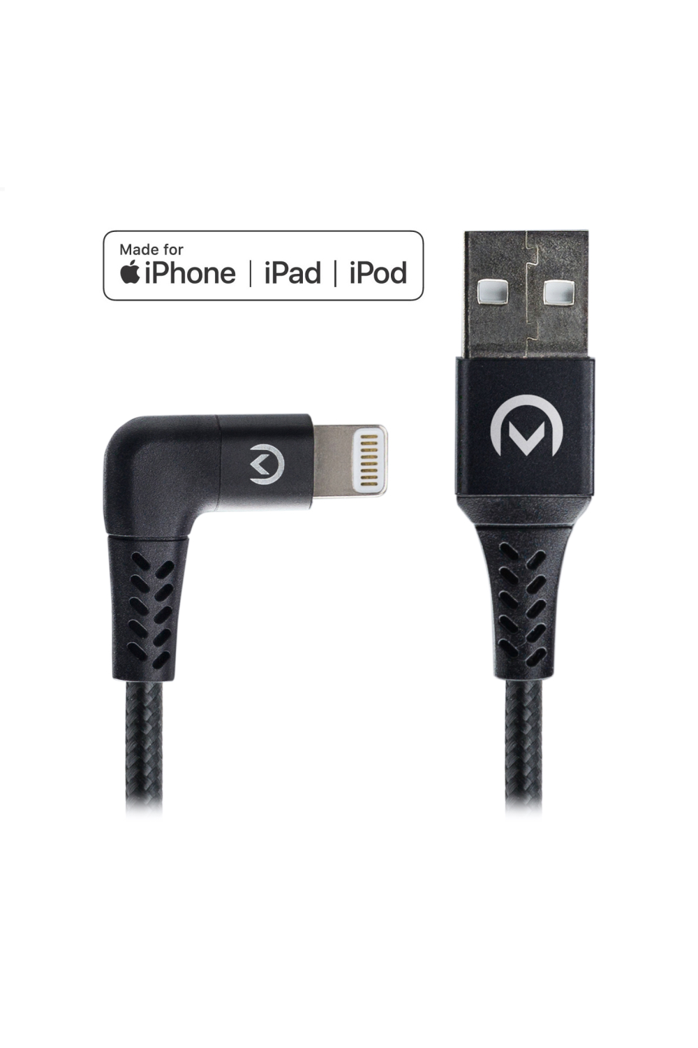 Mobilize Strong Nylon 90° Cable Apple Mfi Lightning 1.5M. 12W Black