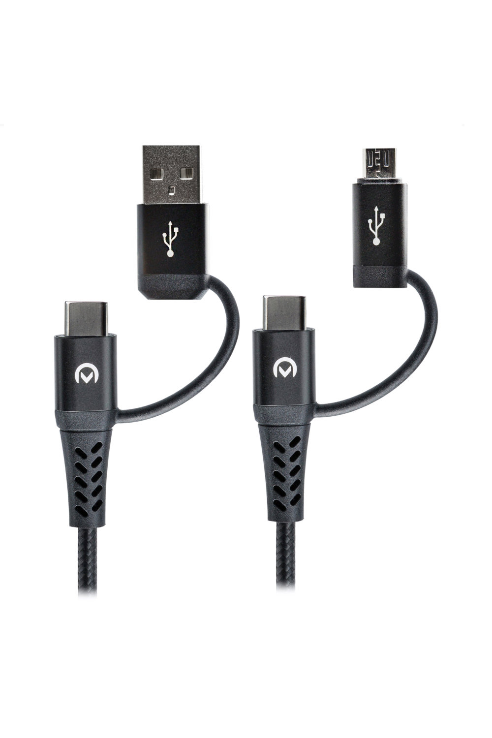 Mobilize Strong Nylon Cable 4In1 Usb, Usb-C To Micro Usb, Usb-C 1.5M Black - Afbeelding 2