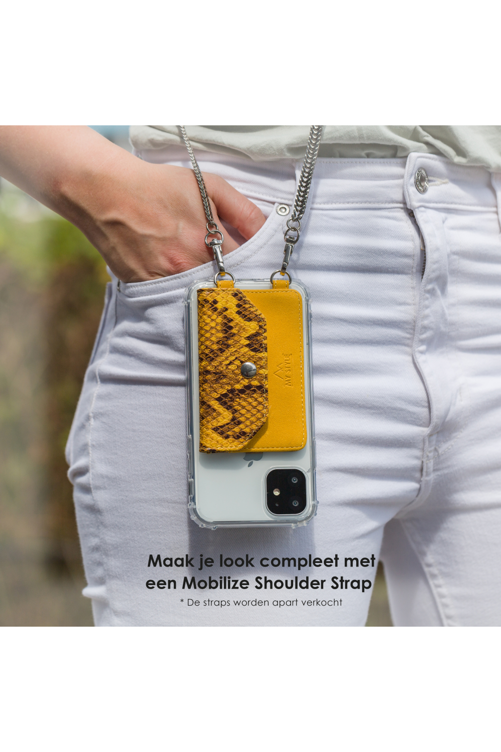 My Style Crossbody Stick-On Phone Pocket With Rfid Yellow Snake