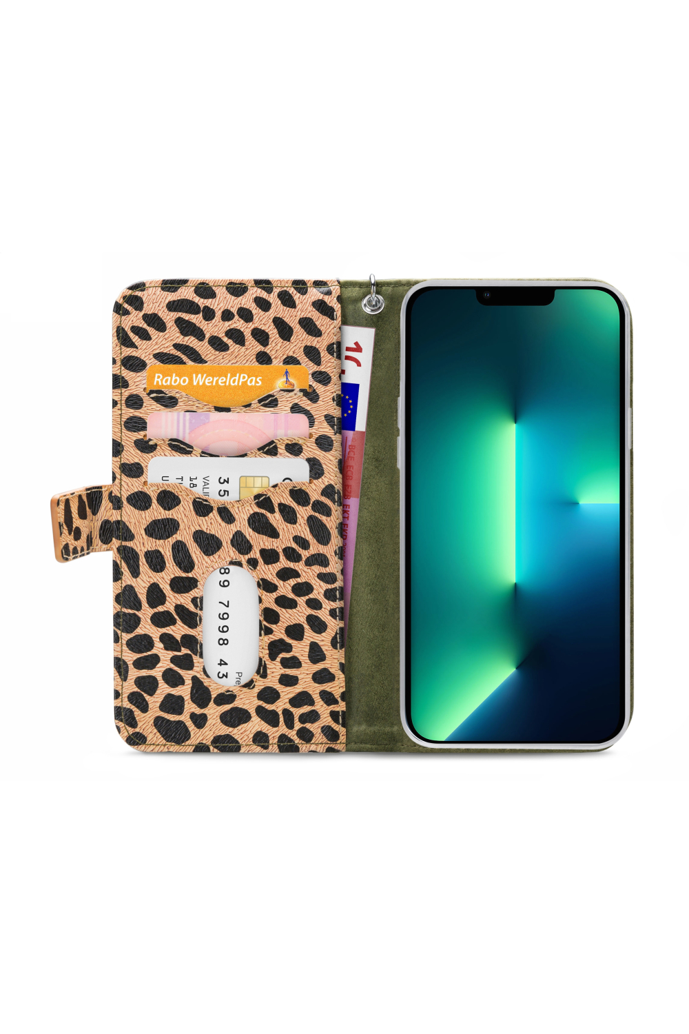 Mobilize 2In1 Magnet Zipper Case Apple Iphone 13 Pro Max Olive/Leopard - Afbeelding 3