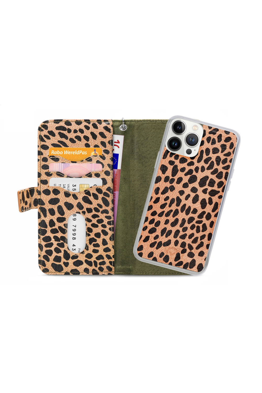 Mobilize 2In1 Magnet Zipper Case Apple Iphone 13 Pro Max Olive/Leopard - Afbeelding 4
