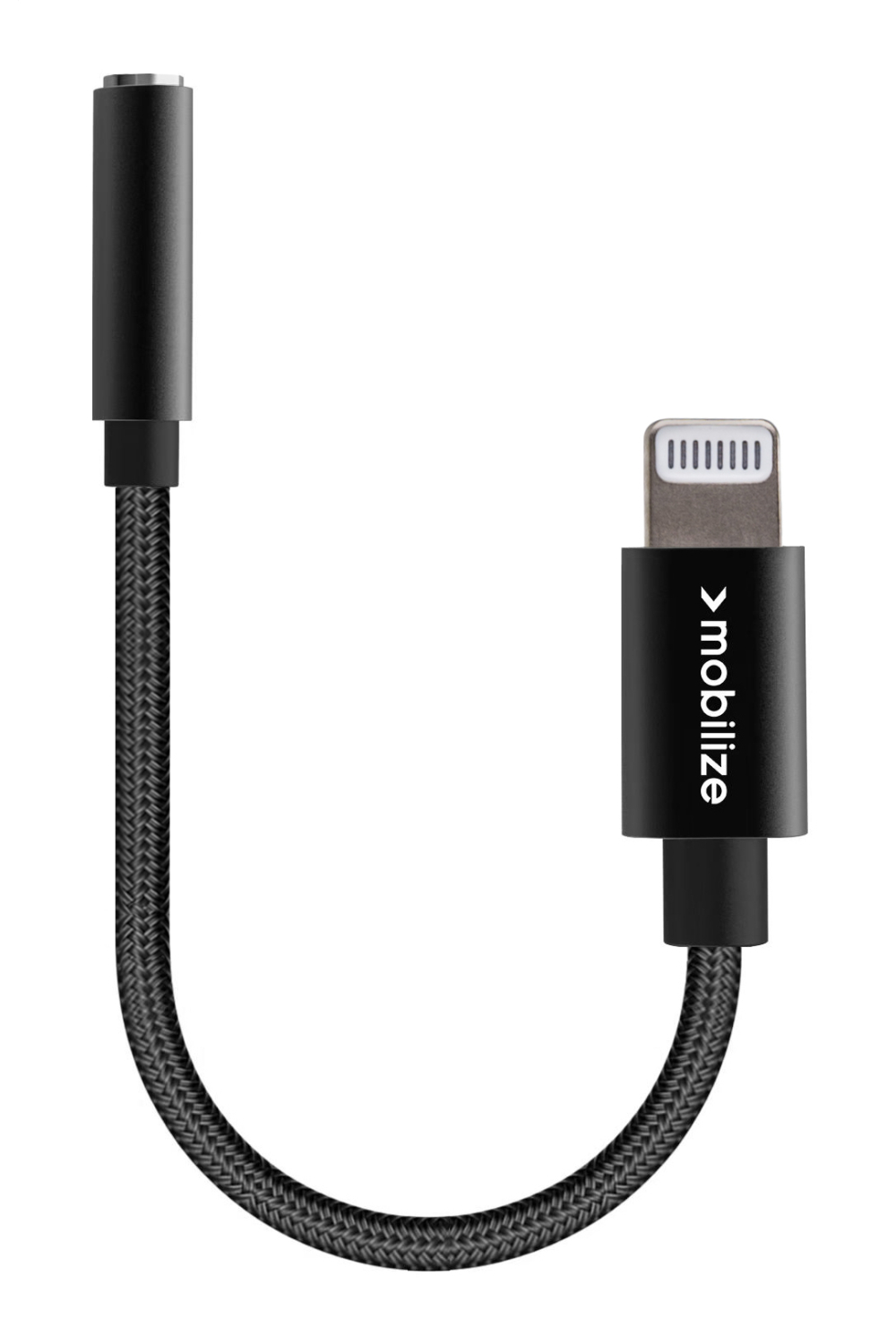 Mobilize Strong Nylon Audio Adapter Mfi Lightning To 3.5Mm 15Cm Black
