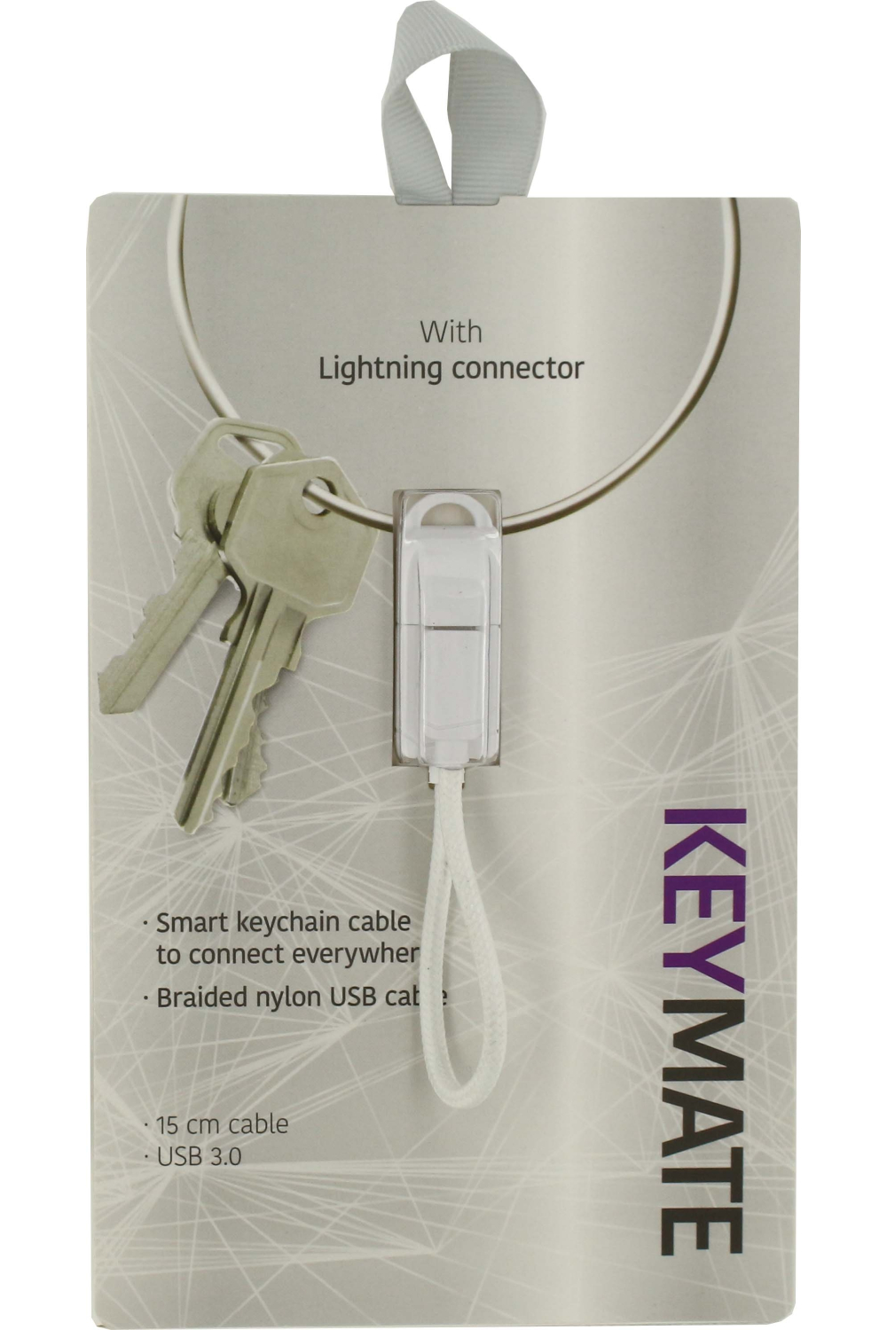 Keymate Charge/Sync Keychain Cable Nylon Braided Lightning White