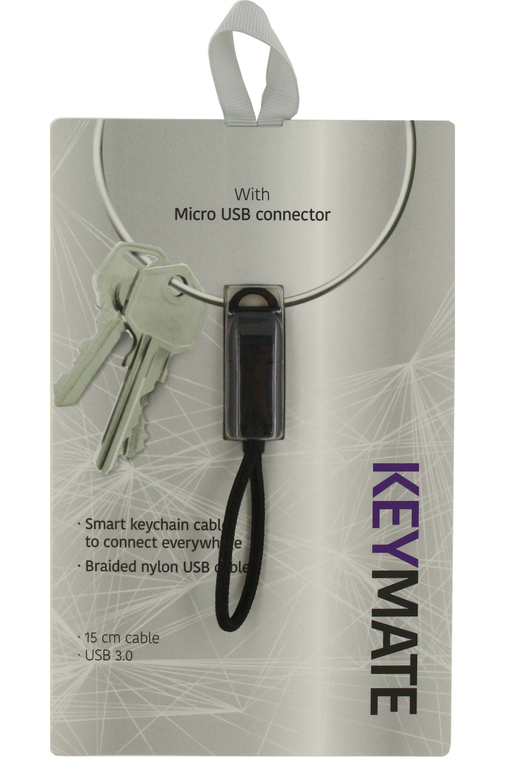 Keymate Charge/Sync Keychain Cable Nylon Braided Micro Usb Black