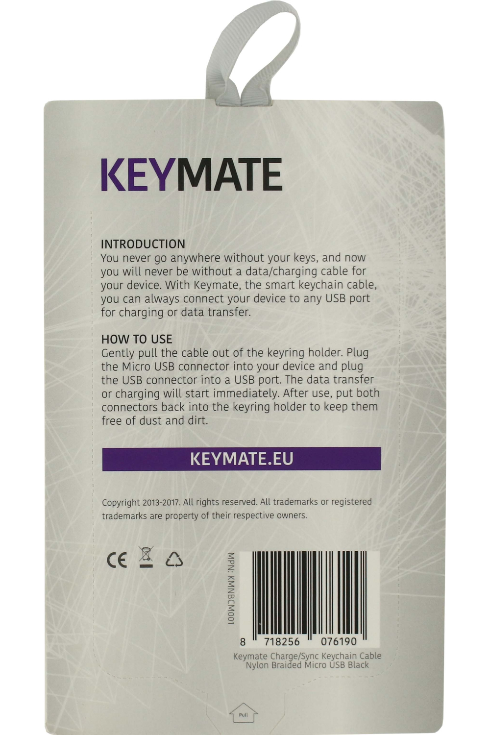 Keymate Charge/Sync Keychain Cable Nylon Braided Micro Usb Black - Afbeelding 2