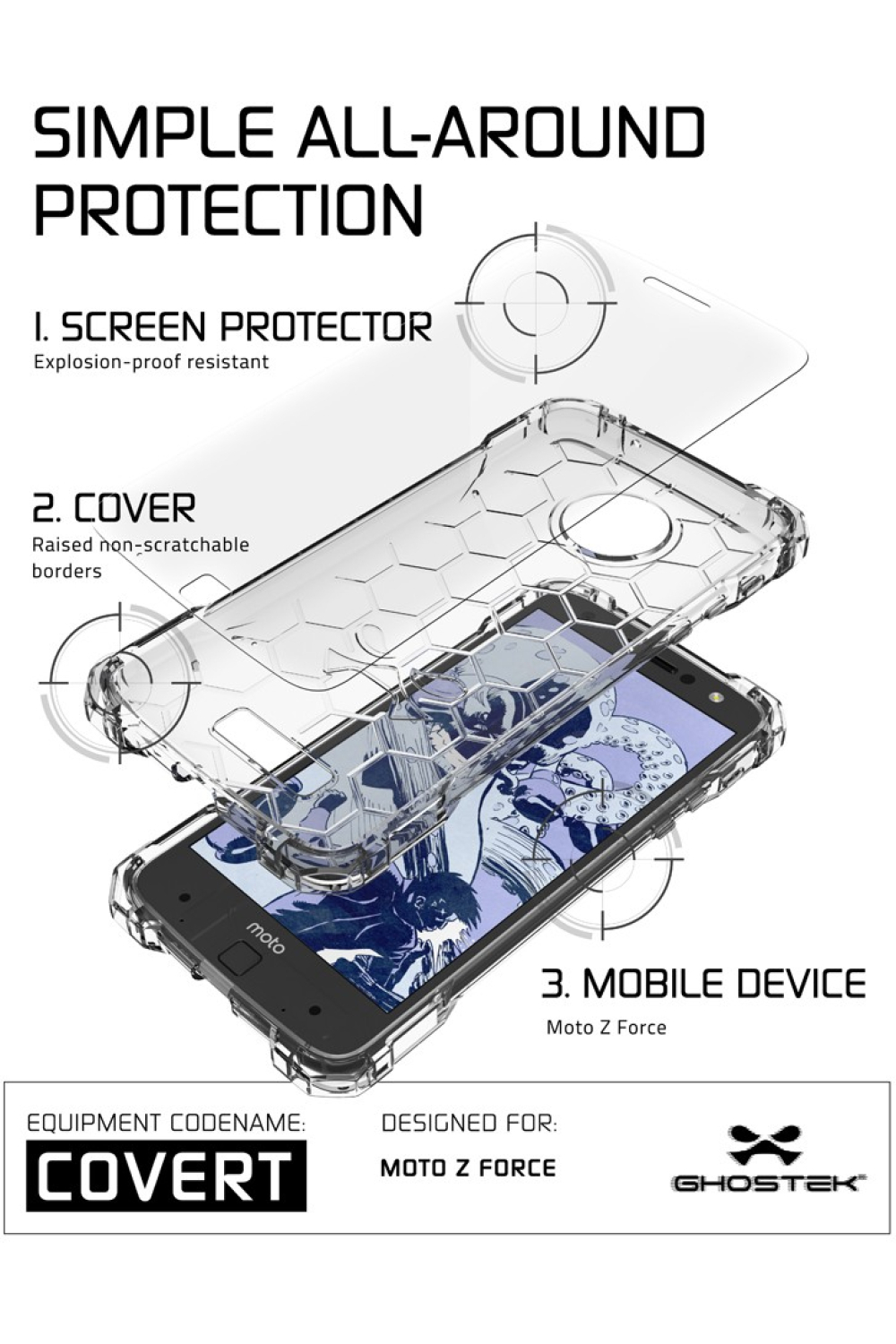 Ghostek Covert Protective Case Motorola Moto Z Clear - Afbeelding 3
