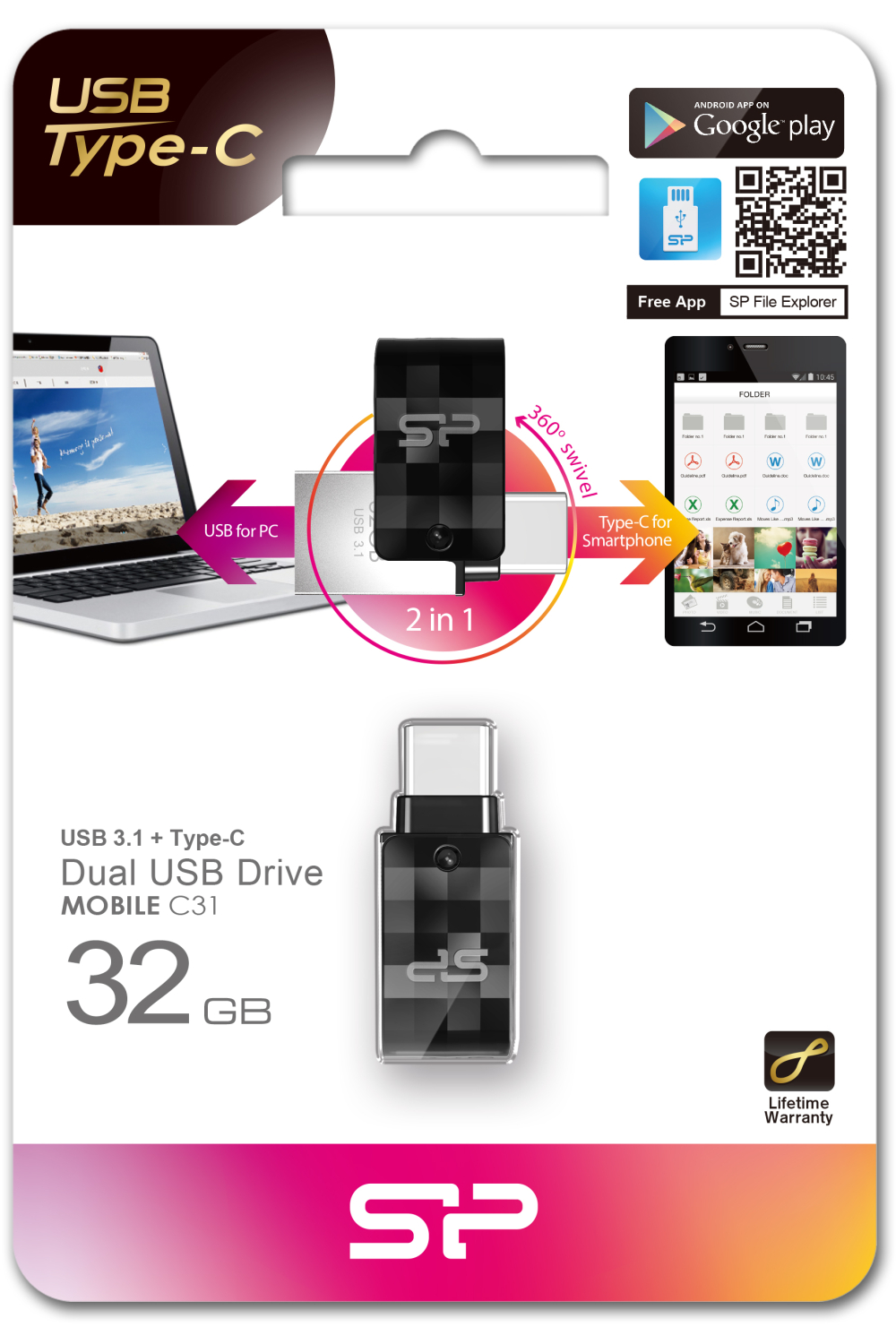 Silicon Power C31 Dual Usb Pendrive Mobile 32Gb Usb-C Black - Afbeelding 3