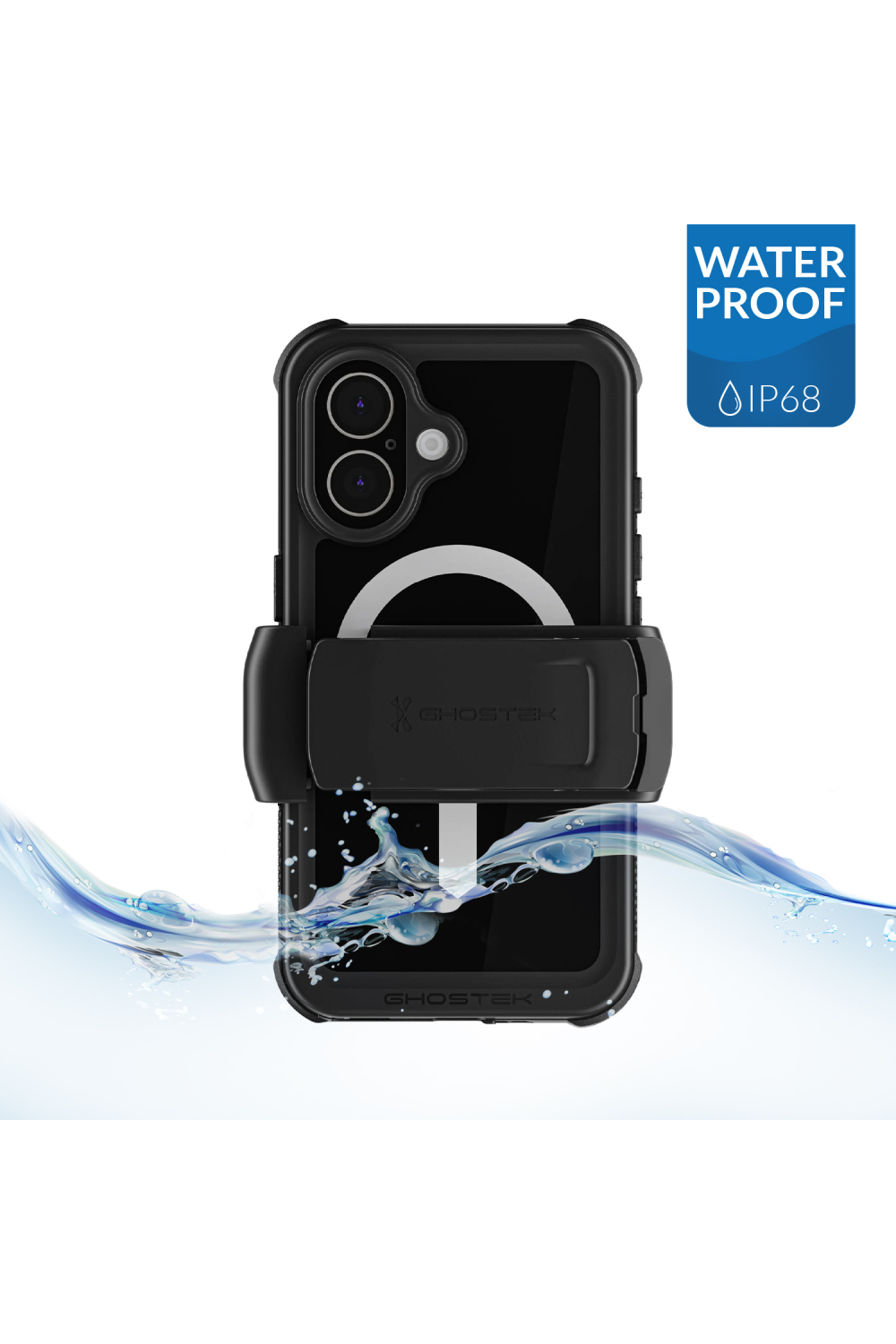 Ghostek Nautical Waterproof Magsafe Case + Belt Swivel Holster Apple Iphone 16 Black