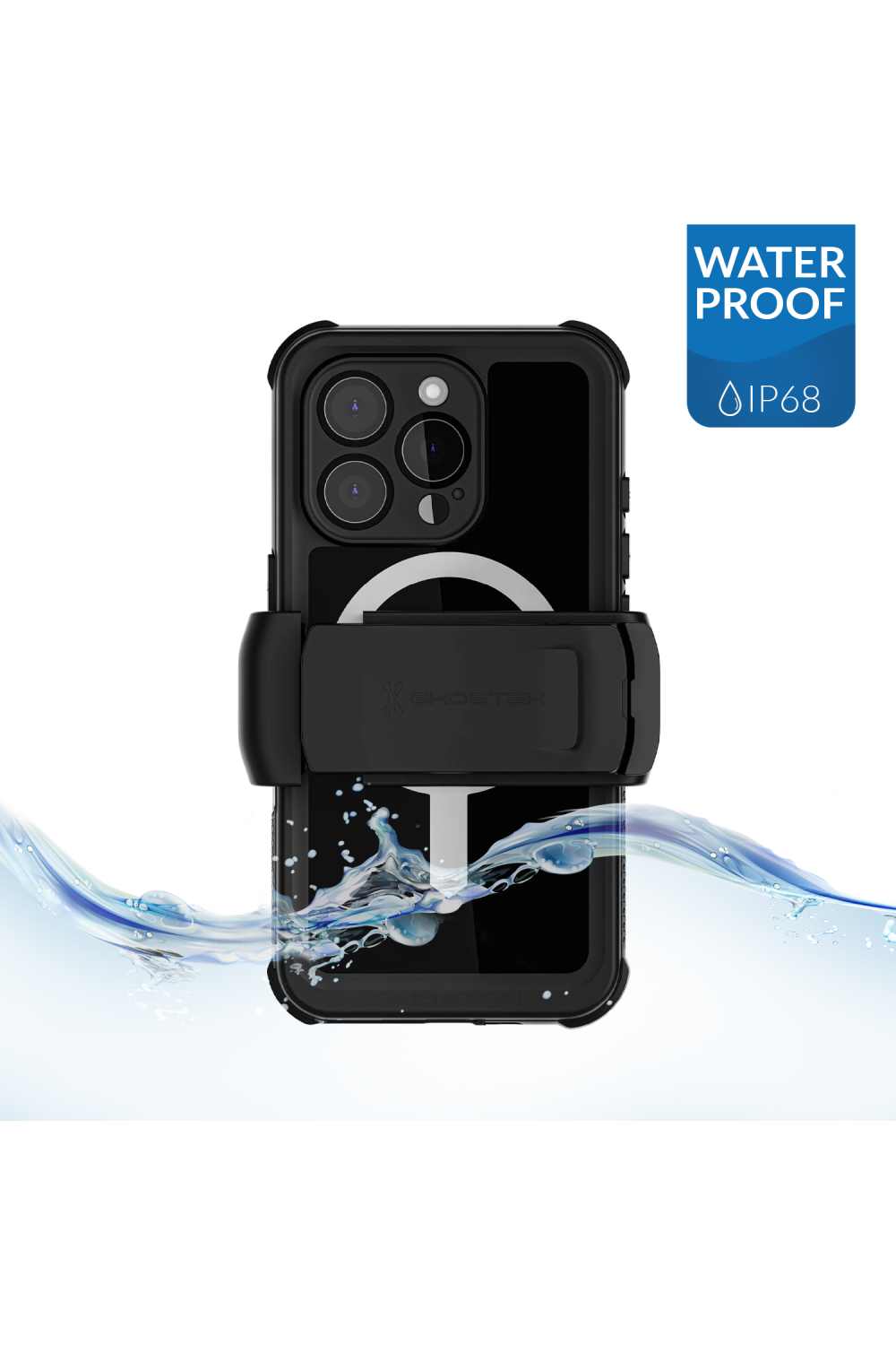 Ghostek Nautical Waterproof Magsafe Case + Belt Swivel Holster Apple Iphone 16 Pro Black
