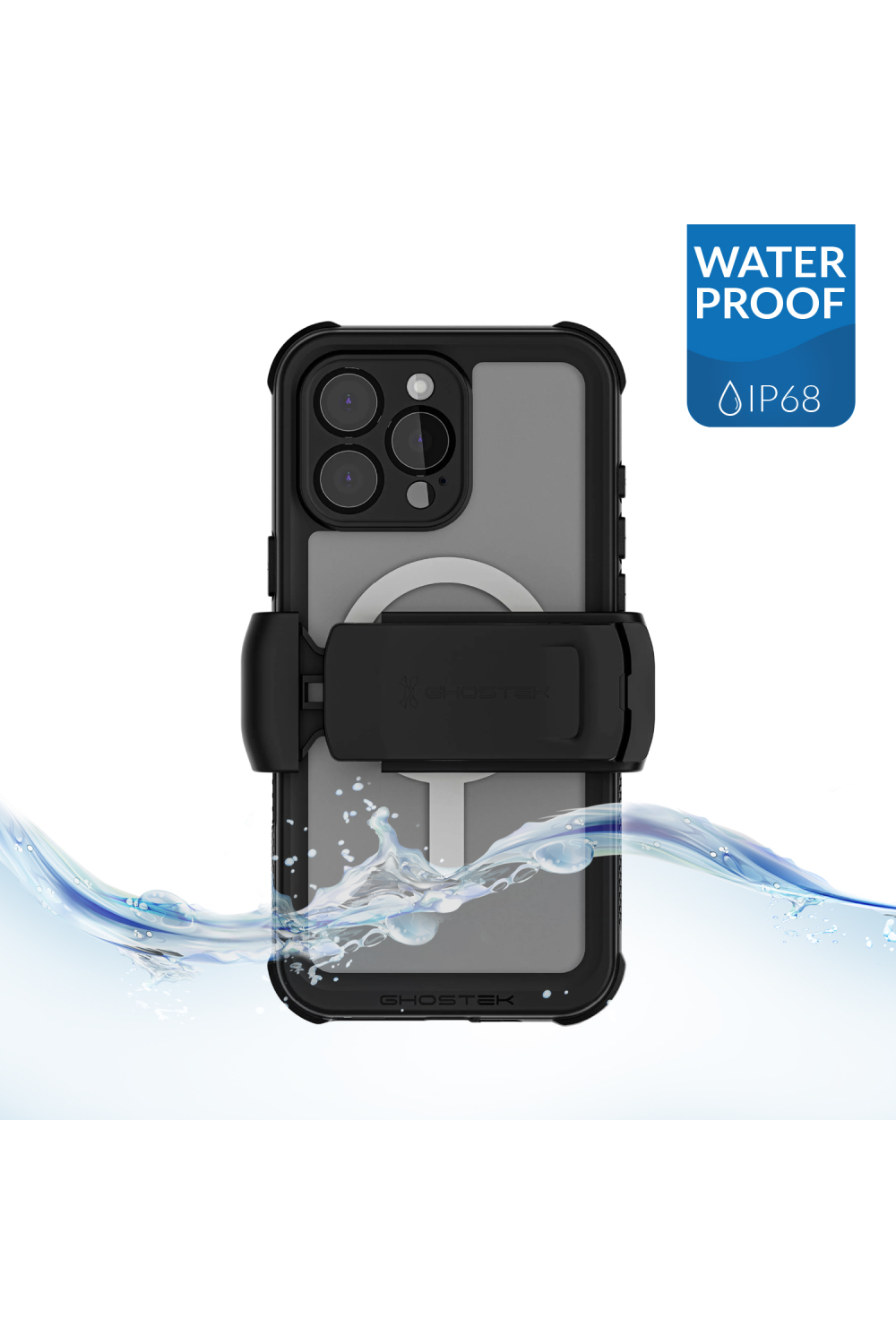 Ghostek Nautical Waterproof Magsafe Case + Belt Swivel Holster Apple Iphone 16 Pro Max Clear