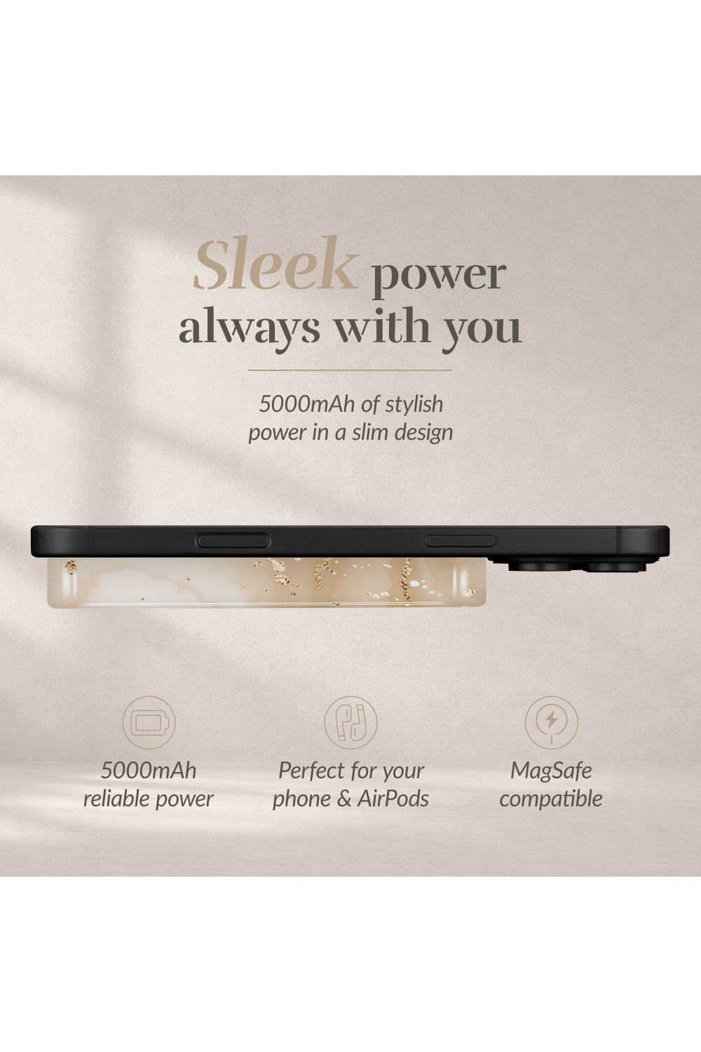 Mio By Mobilize Mio Powerbank 5000Mah With Double Sided Magsafe Compatibility Gold Marble - Glossy - Afbeelding 5