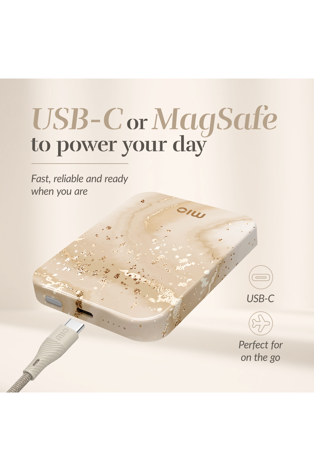 Mio By Mobilize Mio Powerbank 5000Mah With Double Sided Magsafe Compatibility Gold Marble - Glossy - Afbeelding 7