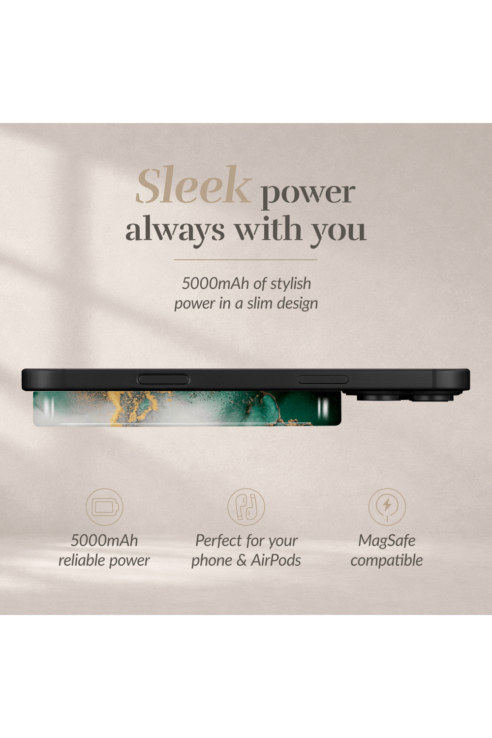 Mio By Mobilize Mio Powerbank 5000Mah With Double Sided Magsafe Compatibility Green Marble - Glossy - Afbeelding 5