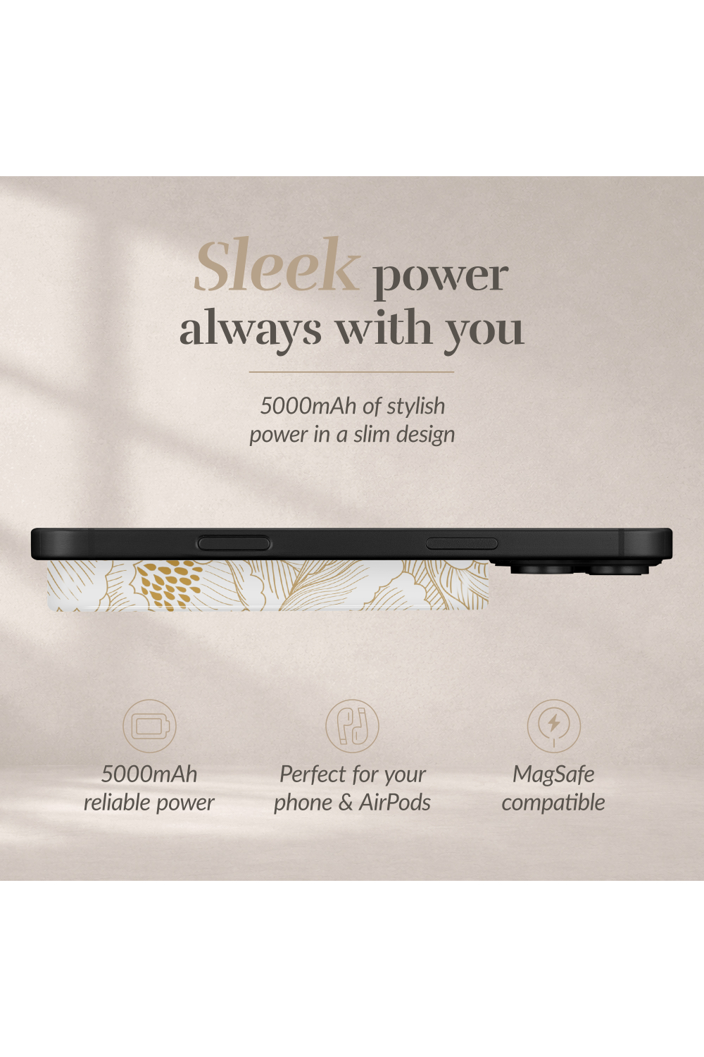 Mio By Mobilize Mio Powerbank 5000Mah With Double Sided Magsafe Compatibility White Roses - Glossy - Afbeelding 5