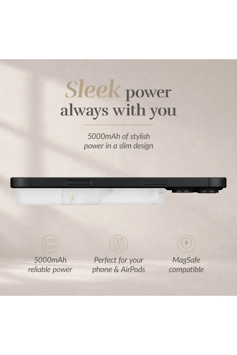 Mio By Mobilize Mio Powerbank 5000Mah With Double Sided Magsafe Compatibility White Marble - Matt - Afbeelding 5