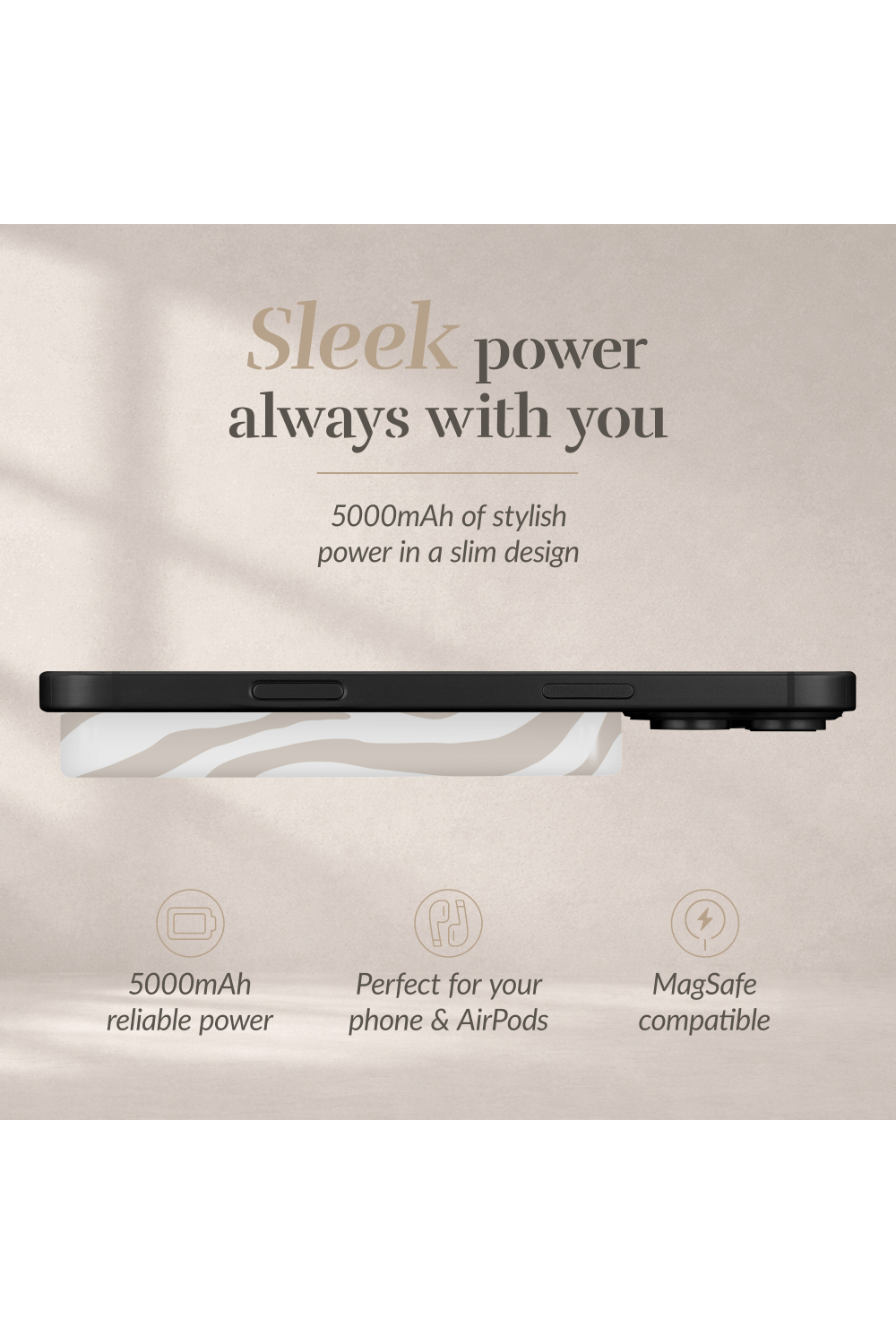 Mio By Mobilize Mio Powerbank 5000Mah With Double Sided Magsafe Compatibility Sandy Zebra - Matt - Afbeelding 5