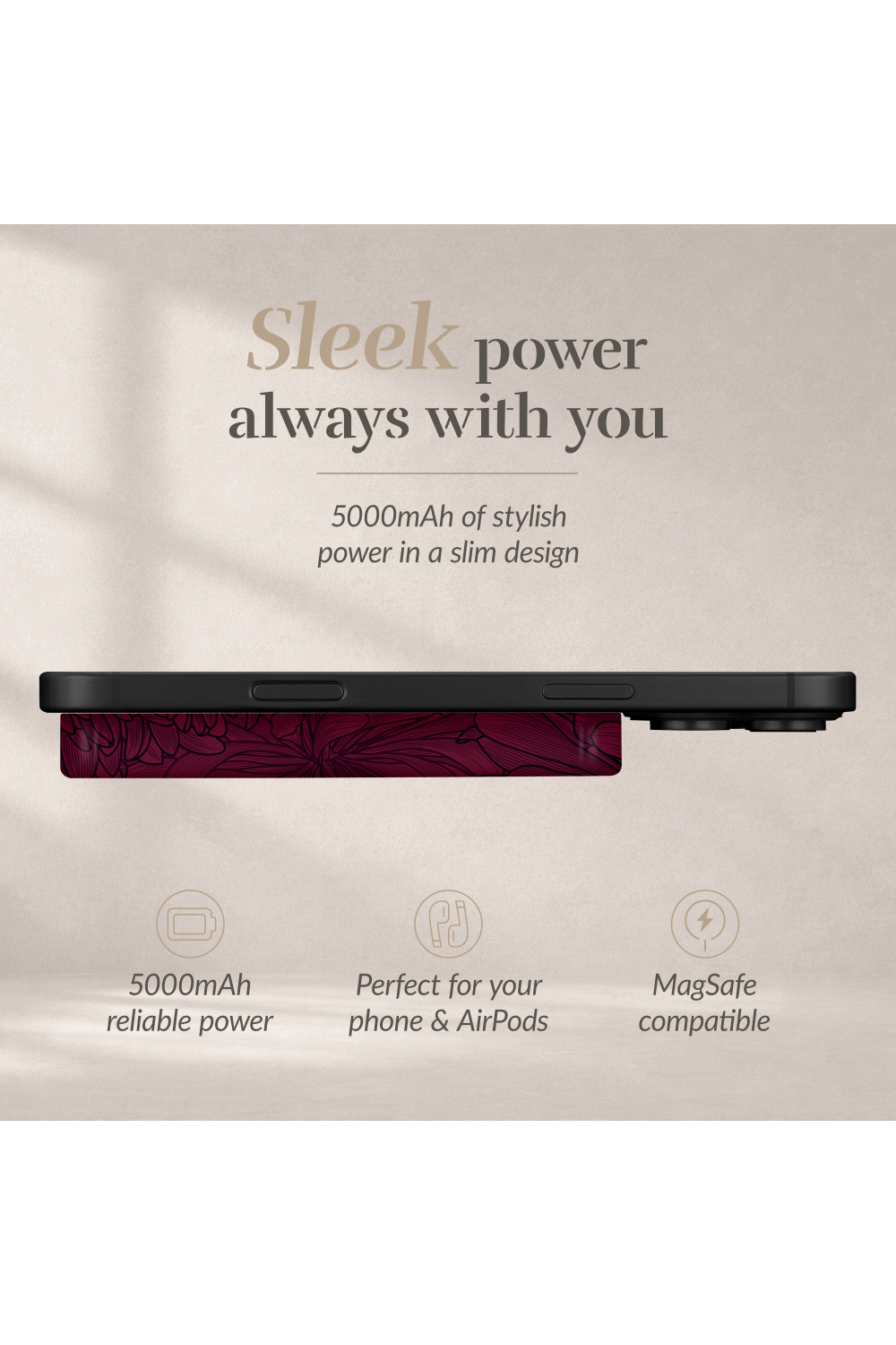 Mio By Mobilize Mio Powerbank 5000Mah With Double Sided Magsafe Compatibility Berry Blooms - Matt - Afbeelding 5