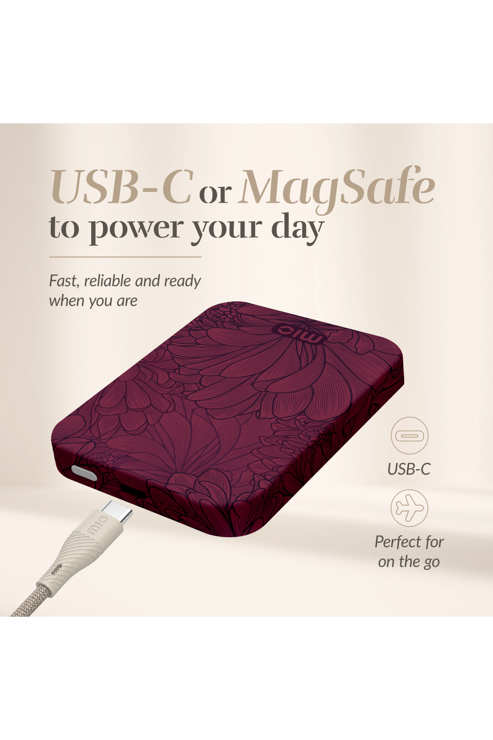 Mio By Mobilize Mio Powerbank 5000Mah With Double Sided Magsafe Compatibility Berry Blooms - Matt - Afbeelding 7