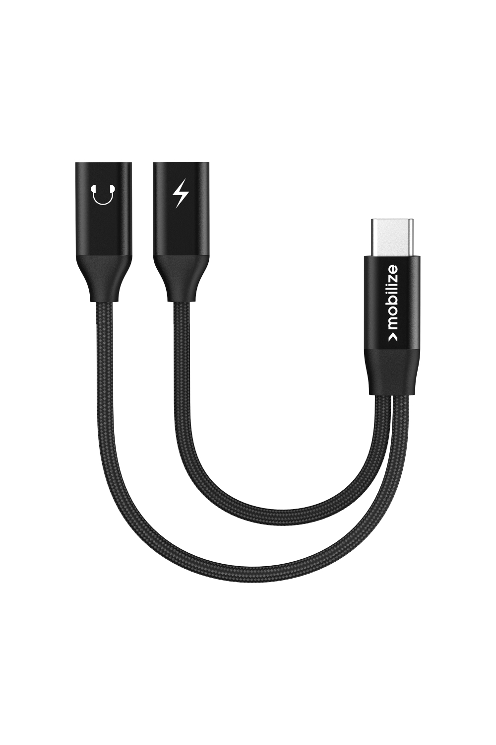 Mobilize Strong Nylon Usb-C Splitter For Audio And Charging 15Cm Black