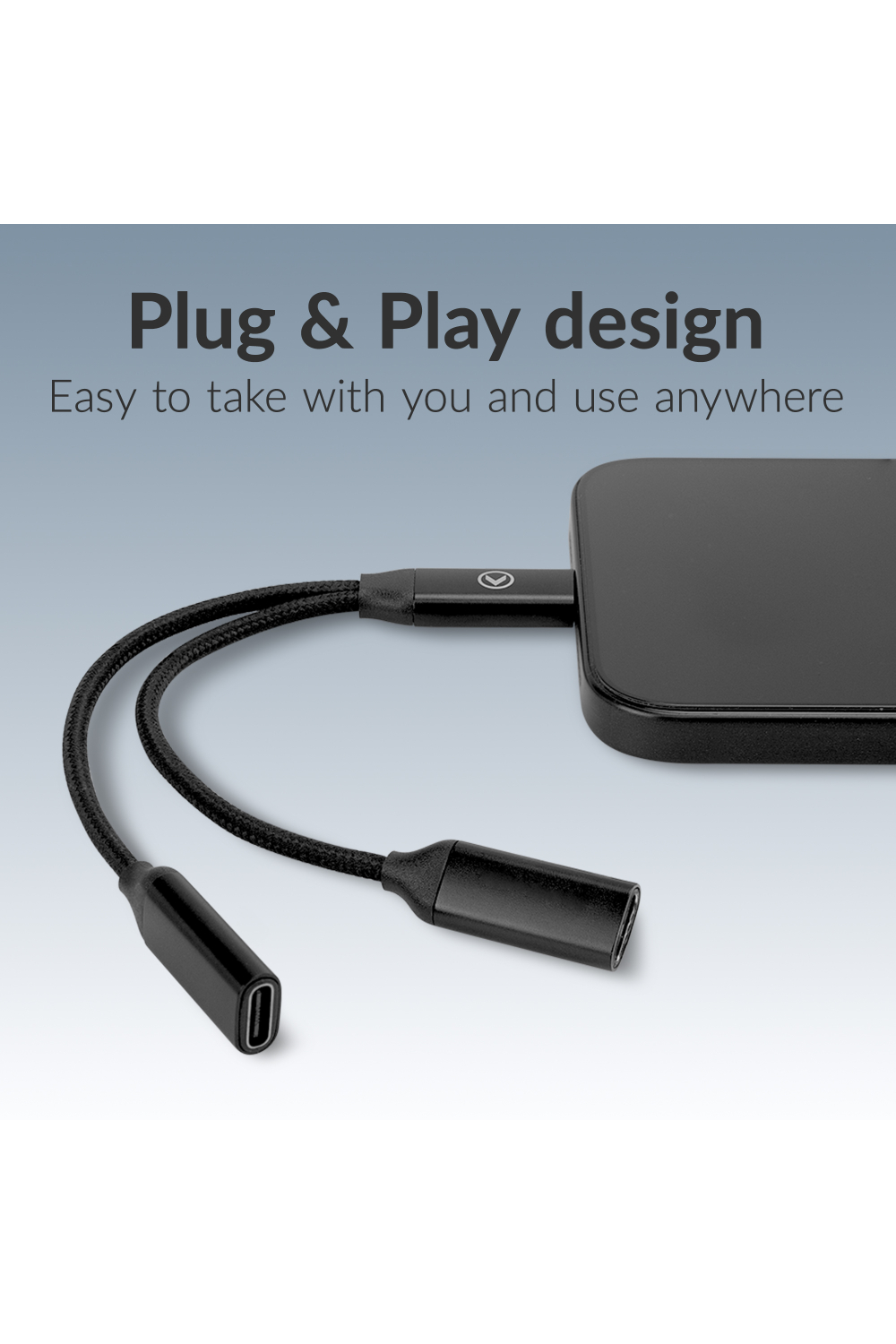 Mobilize Strong Nylon Usb-C Splitter For Audio And Charging 15Cm Black - Afbeelding 3