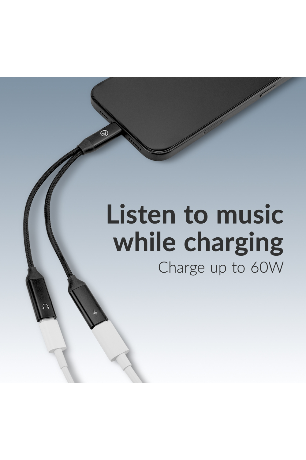 Mobilize Strong Nylon Usb-C Splitter For Audio And Charging 15Cm Black - Afbeelding 4