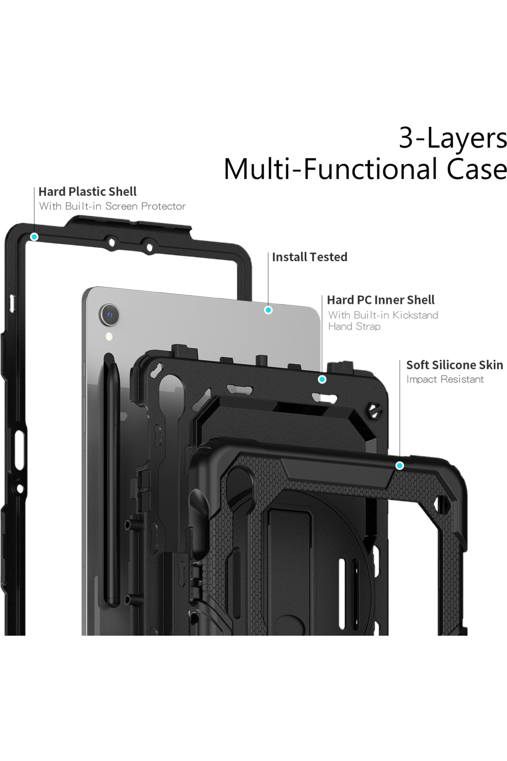 Xccess Survivor All-Round Case Samsung Galaxy Tab S10 Fe+ 13.1 Black (Screenless) - Afbeelding 6
