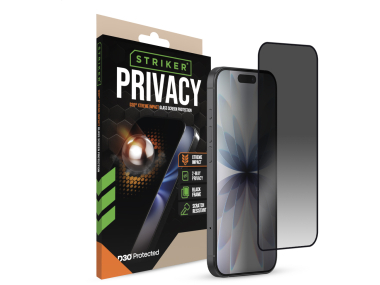Striker D3O Xtreme Impact Privacy Glass Screen Protector - Black Frame - Apple Iphone 18 Pro