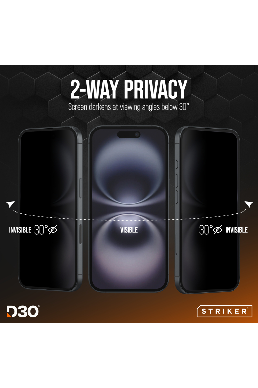 Striker D3O Xtreme Impact Privacy Glass Screen Protector - Black Frame - Apple Iphone 18 Pro Max - Afbeelding 2