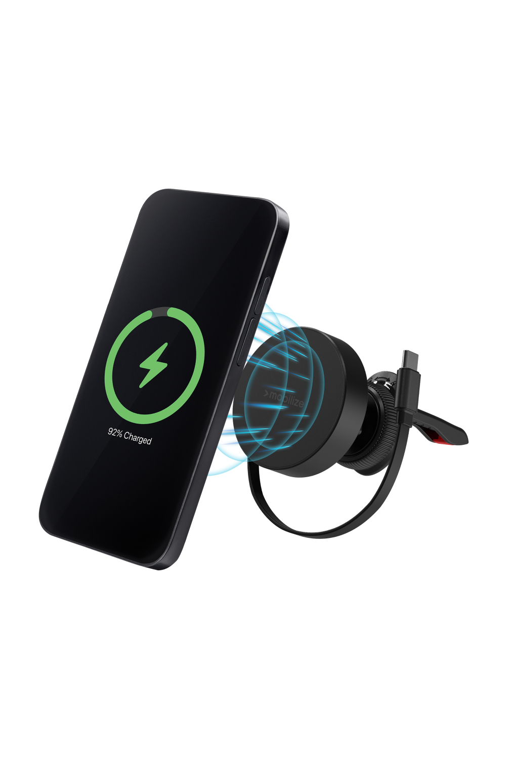 Mobilize Magsafe Compatible Car Holder/Charger 7.5W/10W/15W With Retractable Usb-C Cable Black