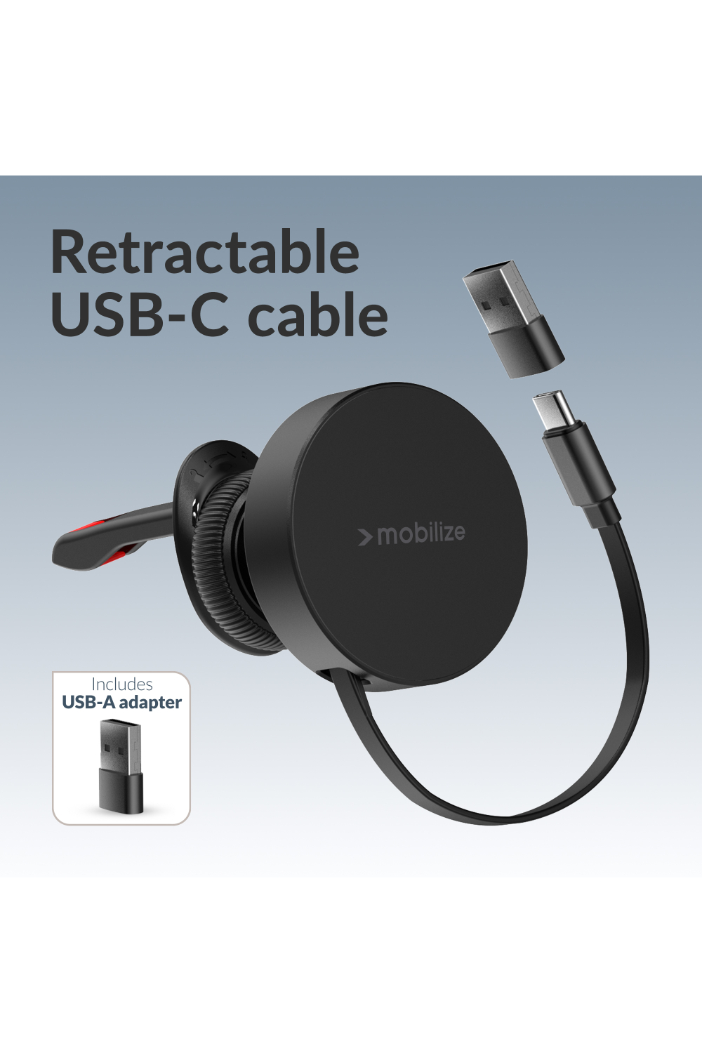Mobilize Magsafe Compatible Car Holder/Charger 7.5W/10W/15W With Retractable Usb-C Cable Black - Afbeelding 3