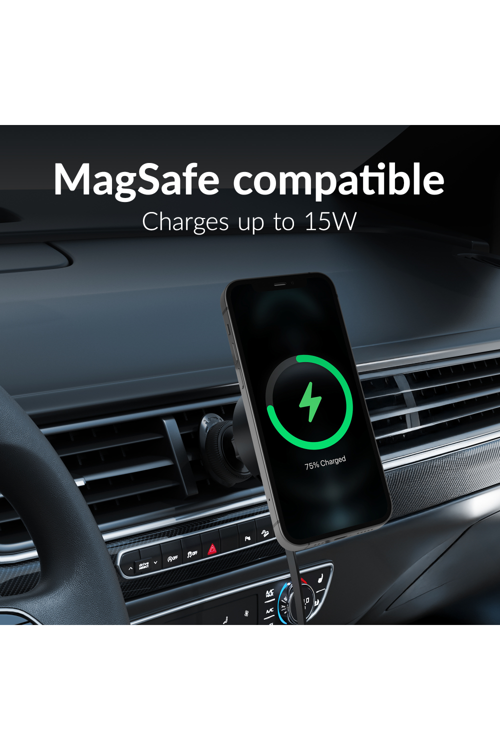 Mobilize Magsafe Compatible Car Holder/Charger 7.5W/10W/15W With Retractable Usb-C Cable Black - Afbeelding 5
