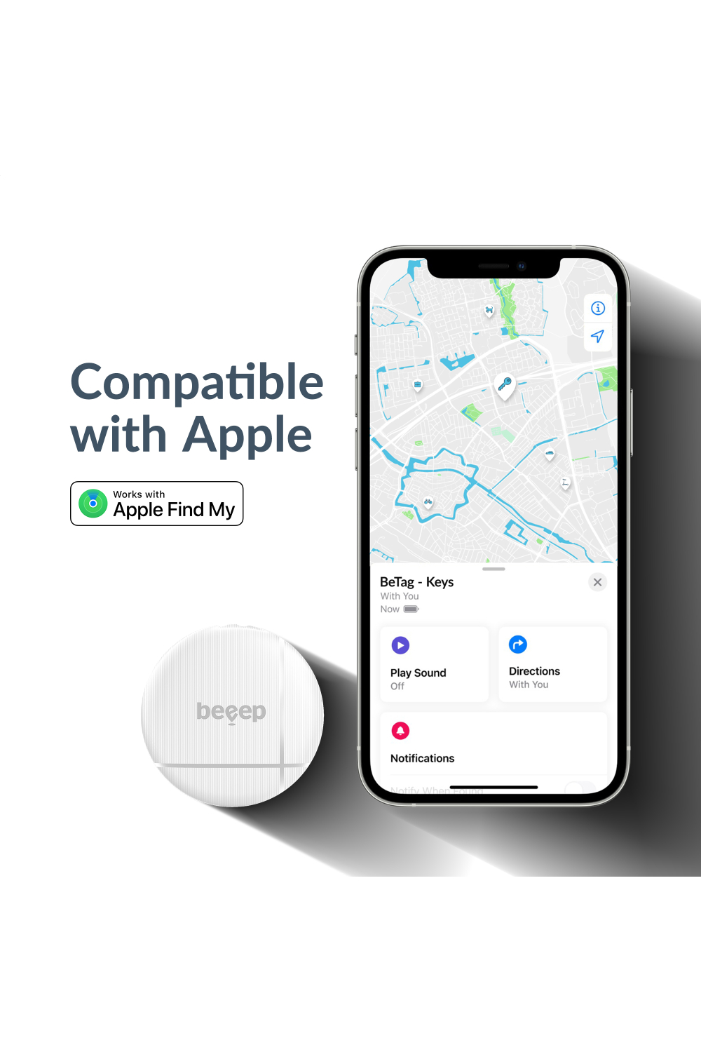 Beeep Betag Find My Tracker White & Keychain White - 1 Pack - Afbeelding 3