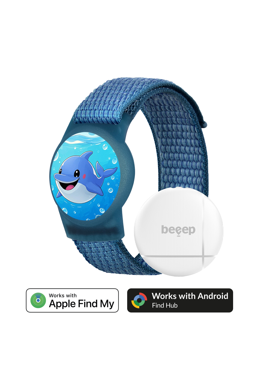 Beeep Onetag Apple Find My & Android Tracker - Kids Wristband Velcro Dolphin