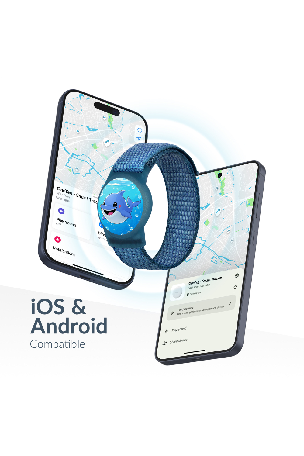 Beeep Onetag Apple Find My & Android Tracker - Kids Wristband Velcro Dolphin - Afbeelding 2