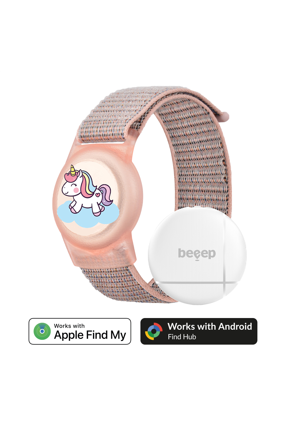 Beeep Onetag Apple Find My & Android Tracker - Kids Wristband Velcro Unicorn