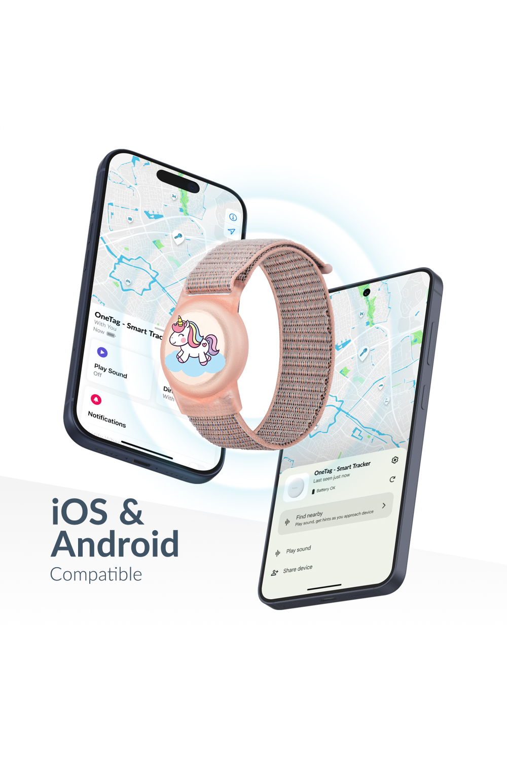 Beeep Onetag Apple Find My & Android Tracker - Kids Wristband Velcro Unicorn - Afbeelding 2