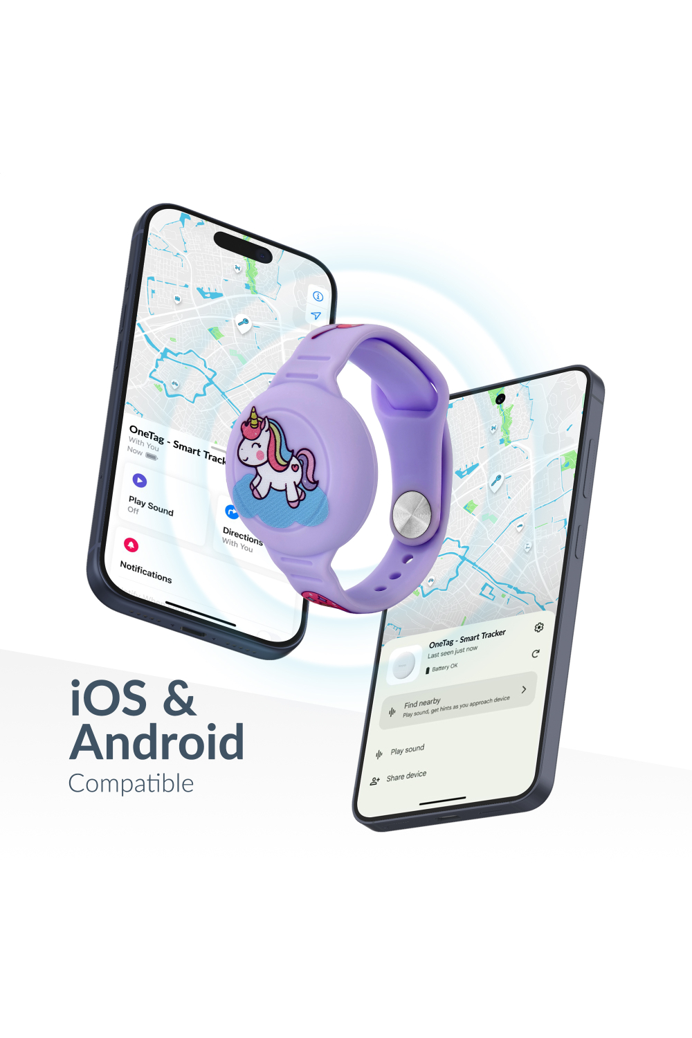 Beeep Onetag Apple Find My & Android Tracker - Kids Wristband Silicon Unicorn - Afbeelding 2