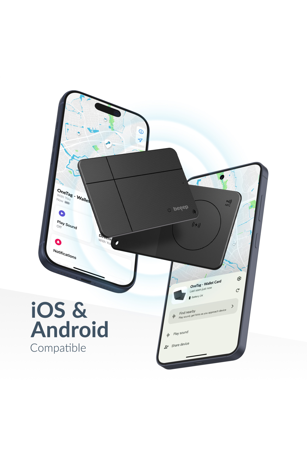 Beeep Onetag Apple Find My & Android Tracker - Wallet Card Wireless Rechargeable - Black - Afbeelding 2