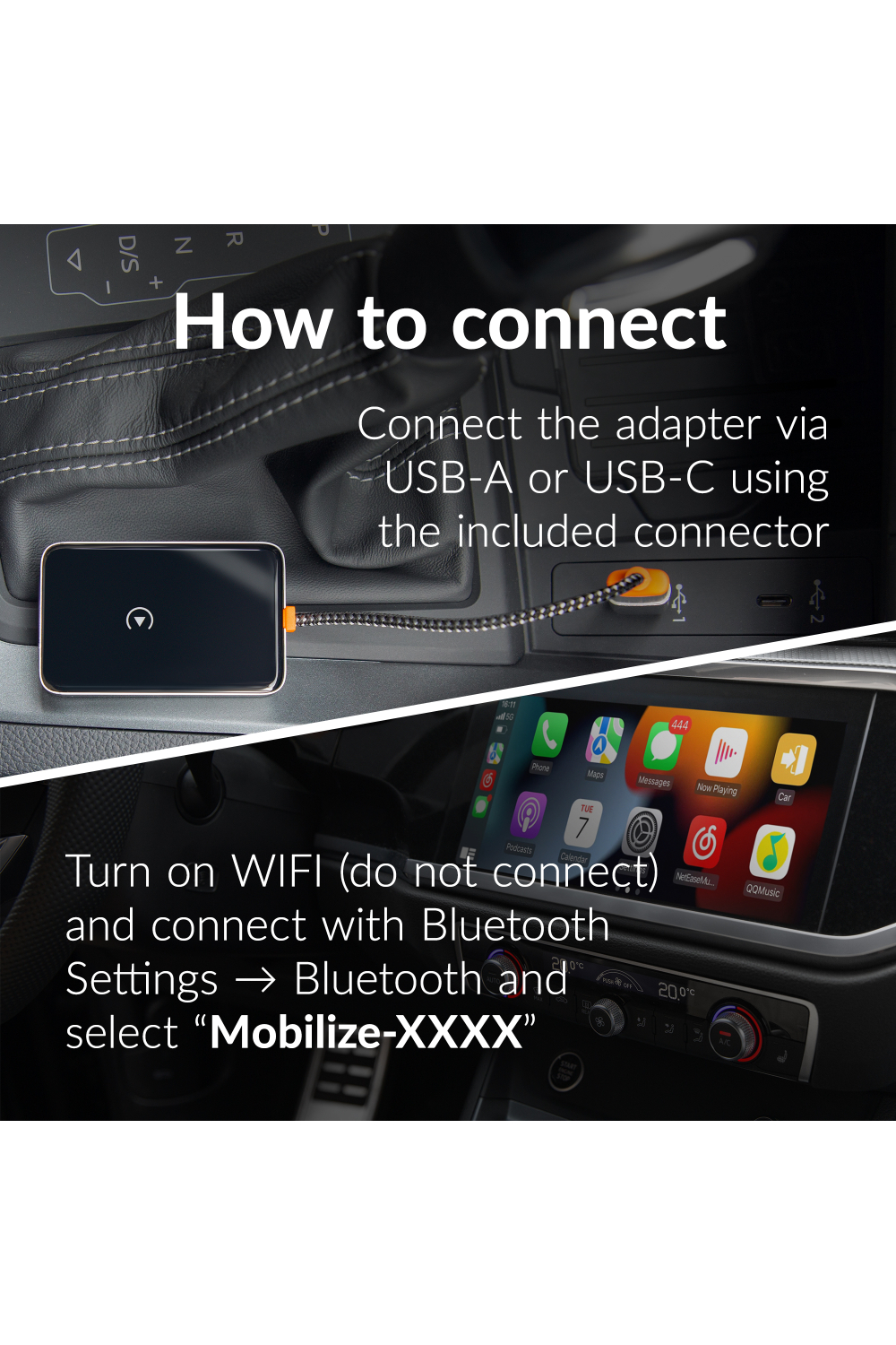 Mobilize Premium 2In1 Adapter For Wireless Apple Carplay/Android Auto Black - Afbeelding 6