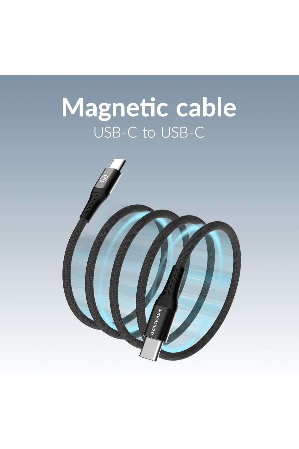 Mobilize Magnetic Nylon Cable - Usb-C To Usb-C - 2M. - 100W Black - Afbeelding 2