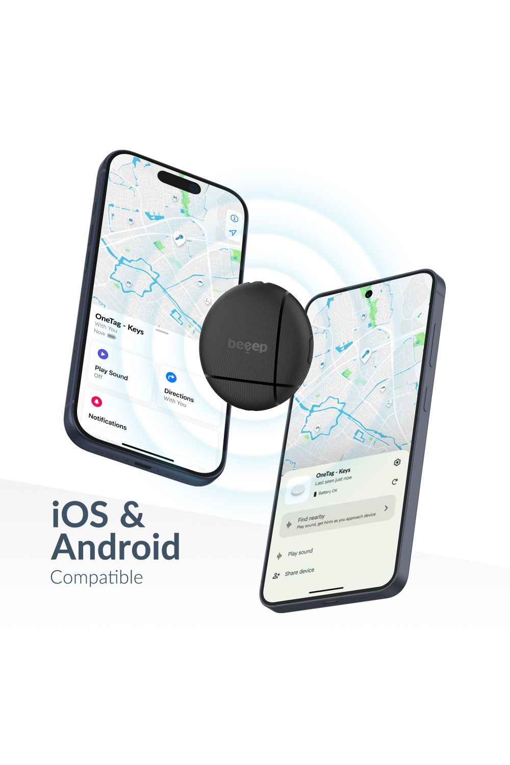 Beeep Onetag Apple Find My & Android Tracker Black & Keychain Black - 1 Pack - Afbeelding 3