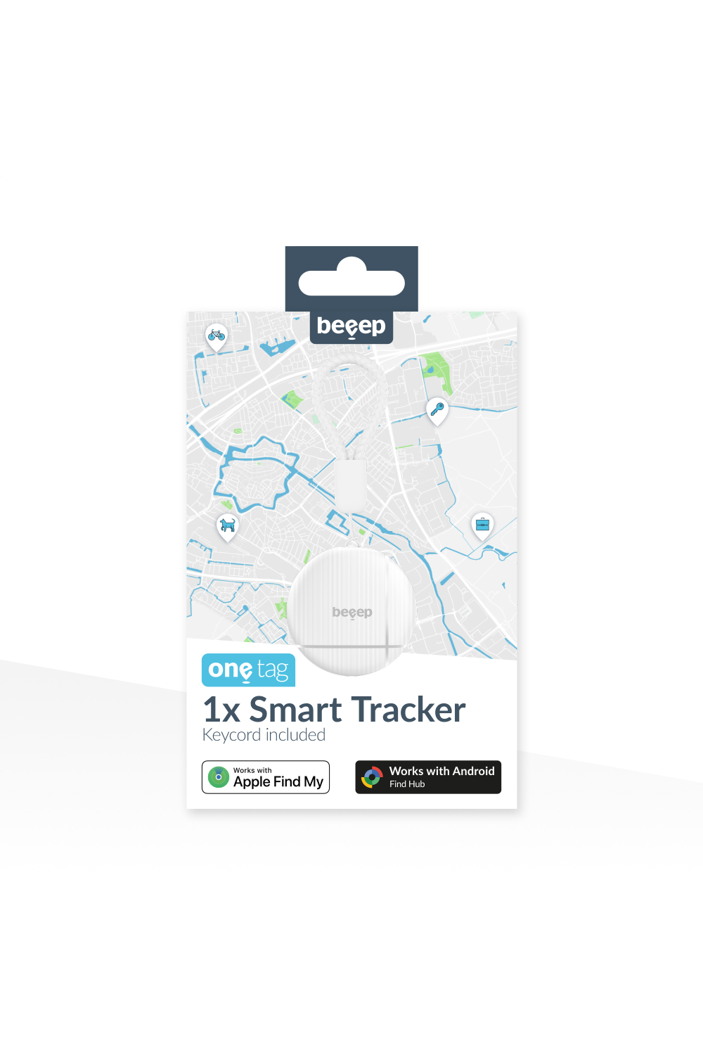 Beeep Onetag Apple Find My & Android Tracker White & Keychain White - 1 Pack - Afbeelding 10